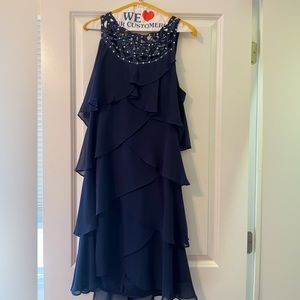 SL Fashions - flowing short blue cocktail dress